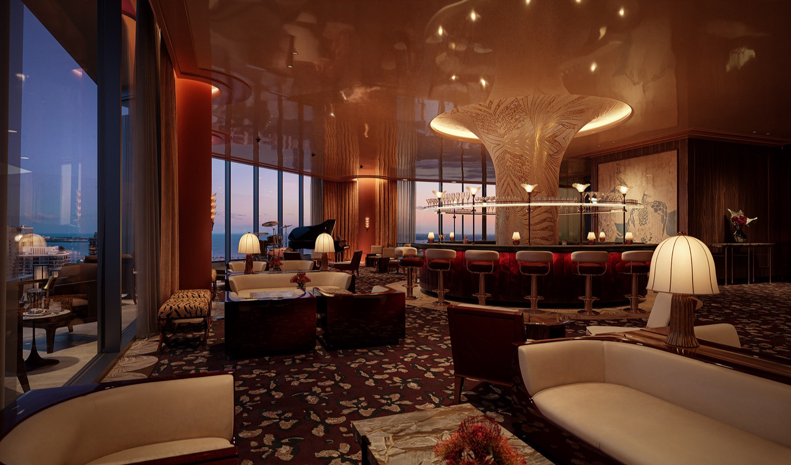 Bloom Bar with exclusive outdoor lounge area at Faena Residences Miami.